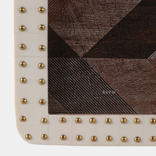 22496#5x7" Brass Dot Border Photo Frame, Ivory/ Gold