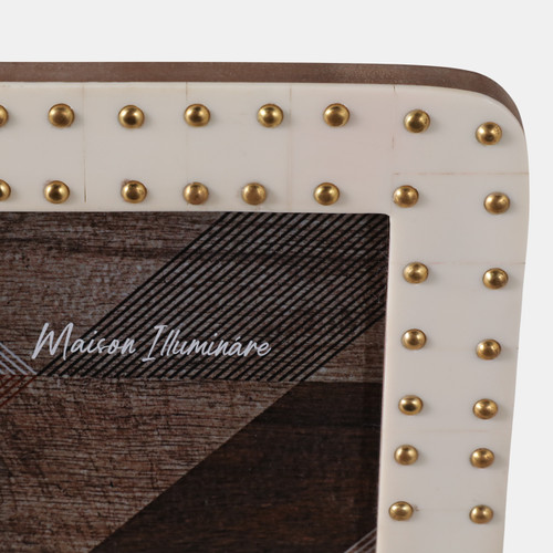 22496#5x7" Brass Dot Border Photo Frame, Ivory/ Gold