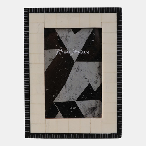 22497#4x6" Etched Border Photo Frame, Ivory/ Black