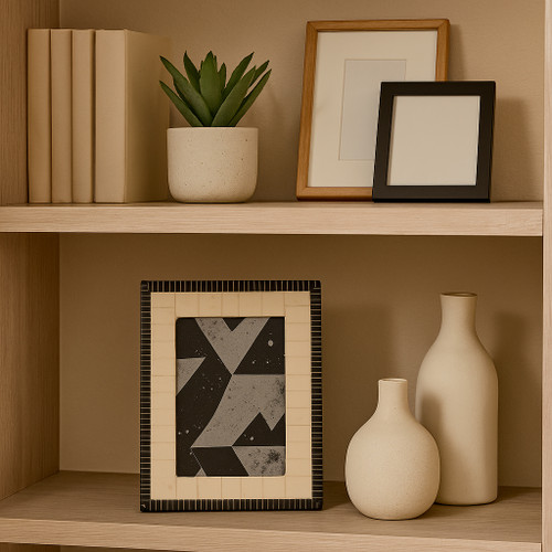 22497#4x6" Etched Border Photo Frame, Ivory/ Black