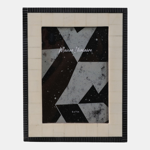 22498#5x7" Etched Border Photo Frame, Ivory/ Black