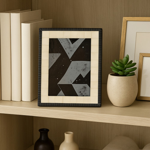 22498#5x7" Etched Border Photo Frame, Ivory/ Black