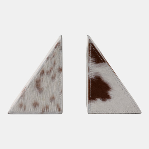 22500#S/2 7" Hair On Hide Cow Print Bookends, White/ Bro