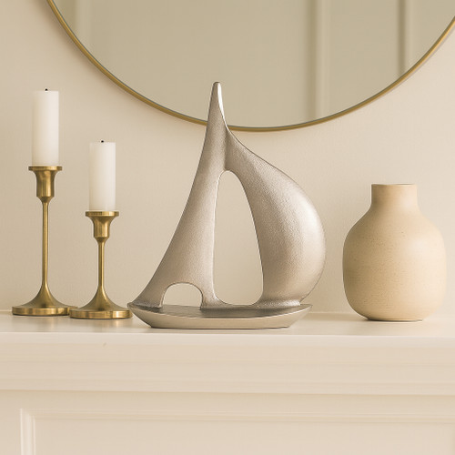22501#18x15" Metal Sail Boat, Silver