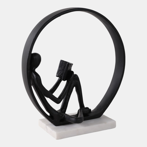 22504#11x10" Avid Reader On Marble Base, Black/white