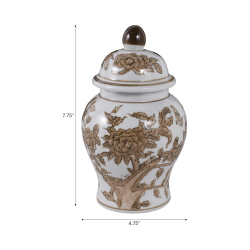 22527#8x5" Chinoiserie Begonia Temple Jar, Brown/white
