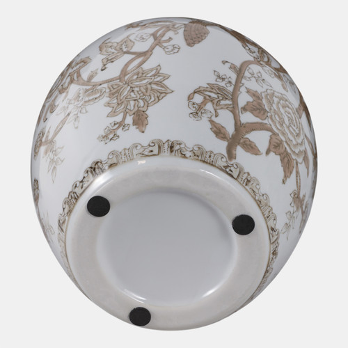 22529#10x8" Chinoiserie Bird & Vines Vase, Brown/ White