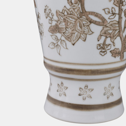 22530#12x5" Chinoiserie Bird & Vines Vase, Brown/white