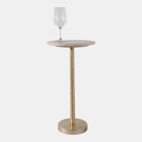 17061-02#24x13" Marble Top Drink Table, Ivory/ Gold