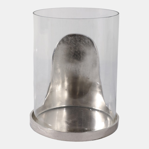 22486#8x7" Metal Base Hurricane Pillar Holder, Silver/ C