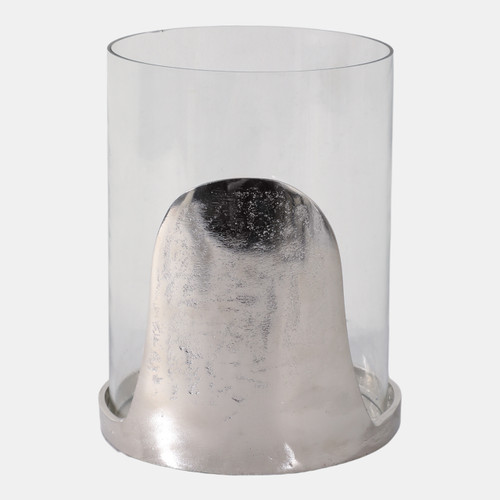 22486#8x7" Metal Base Hurricane Pillar Holder, Silver/ C