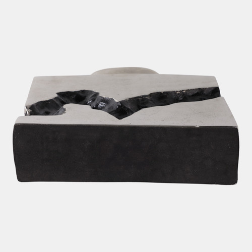 22518-01#10x8" Carved Middle Metal Vase, Silver/ Black