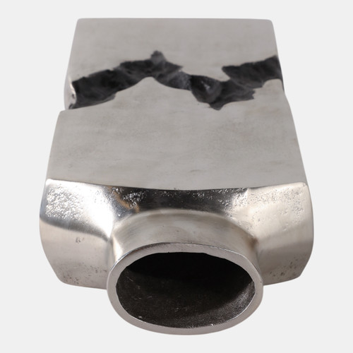 22518-02#16x6" Carved Middle Metal Vase, Silver/ Black