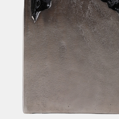 22518-03#20x7" Carved Middle Metal Vase, Silver/ Black