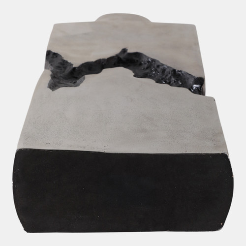 22518-03#20x7" Carved Middle Metal Vase, Silver/ Black