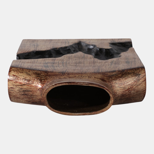 22518-04#10x8" Carved Middle Metal Vase, Gold/ Brown