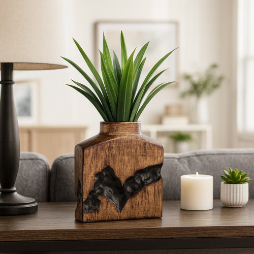 22518-04#10x8" Carved Middle Metal Vase, Gold/ Brown