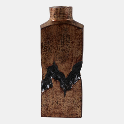 22518-05#16x6" Carved Middle Metal Vase, Gold/ Brown