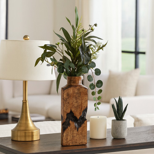 22518-05#16x6" Carved Middle Metal Vase, Gold/ Brown