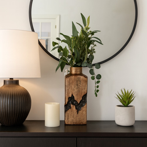 22518-05#16x6" Carved Middle Metal Vase, Gold/ Brown