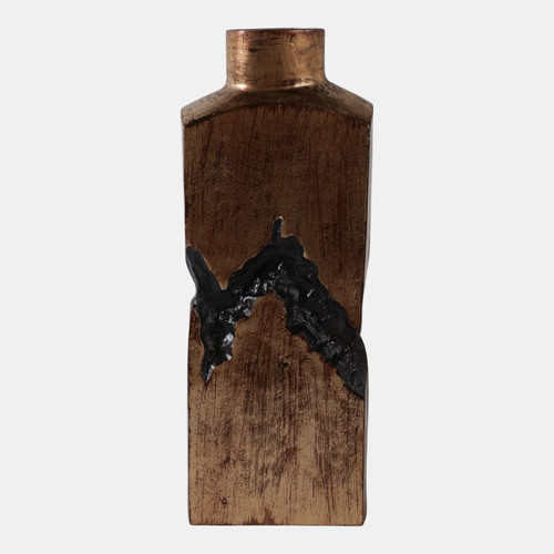 22518-06#20x7" Carved Middle Metal Vase, Gold/ Brown