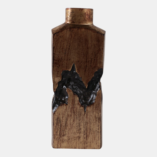 22518-06#20x7" Carved Middle Metal Vase, Gold/ Brown