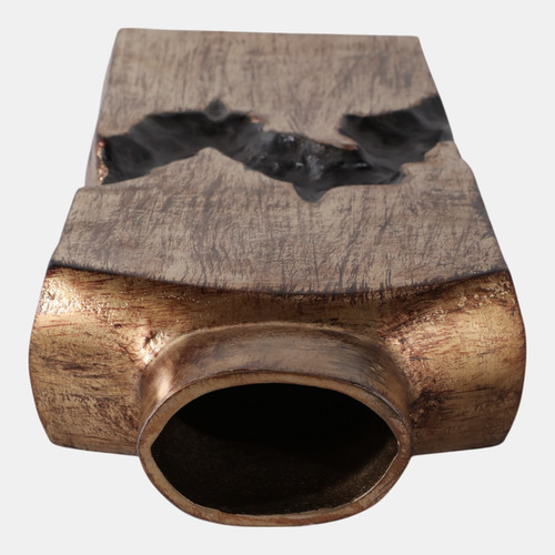 22518-06#20x7" Carved Middle Metal Vase, Gold/ Brown