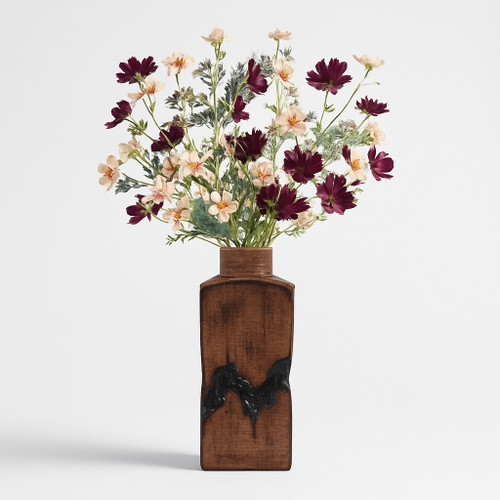 22518-06#20x7" Carved Middle Metal Vase, Gold/ Brown