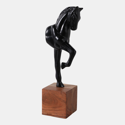 22534#12x4" Galloping Horse On Wood Stand, Black/ Brown