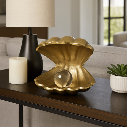 22536#5" Clam With Acrylic Pearl, Gold/clear