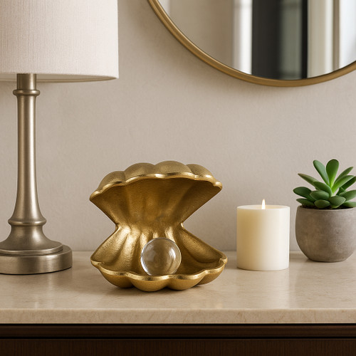 22536#5" Clam With Acrylic Pearl, Gold/clear