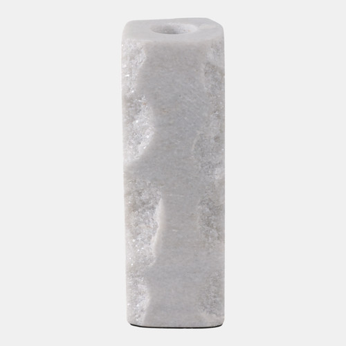 22538-01#6x2" Raw Edge Marble Taper Holder, White