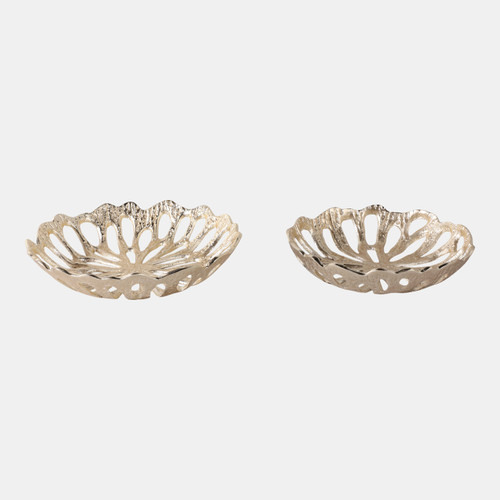 22540#S/2 12/14" Metal Cut-out Flower Bowls, Gold