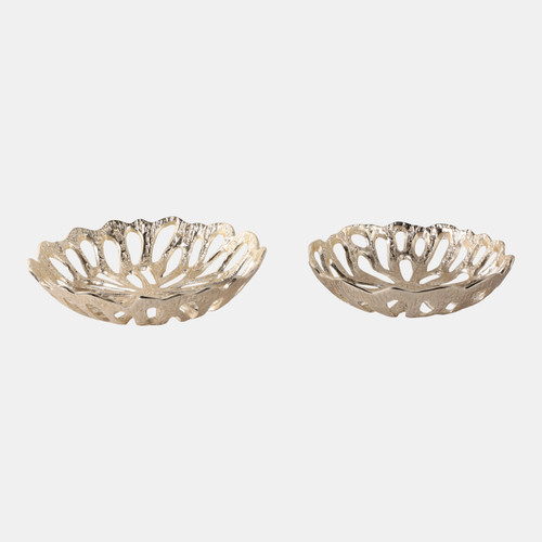 22540#S/2 12/14" Metal Cut-out Flower Bowls, Gold