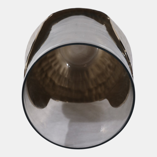 22542-01#8x5" Metal Base Hurricane Pillar Holder, Gold/ Cle