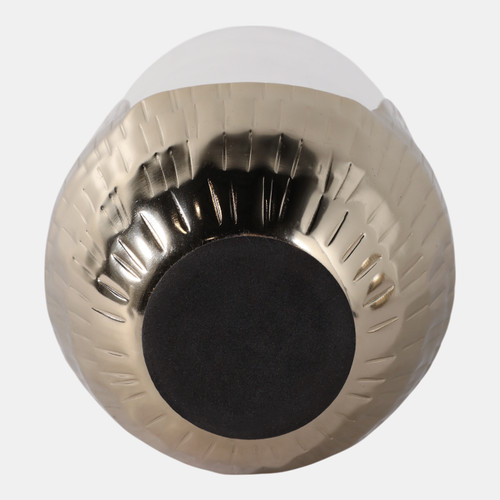 22542-01#8x5" Metal Base Hurricane Pillar Holder, Gold/ Cle