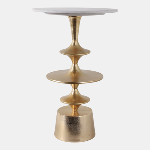 22543-01#24x16" Discs Base Marble Top Accent Table, White/g