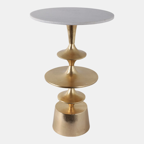 22543-01#24x16" Discs Base Marble Top Accent Table, White/g