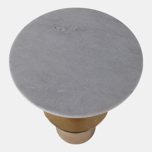 22543-01#24x16" Discs Base Marble Top Accent Table, White/g