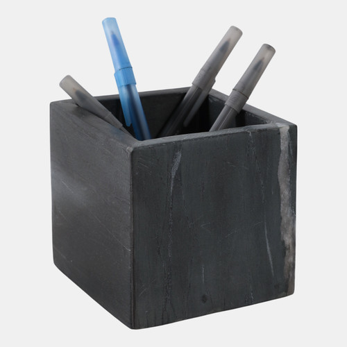 22545-02#4x4" Marble Pencil Cup, Black/white