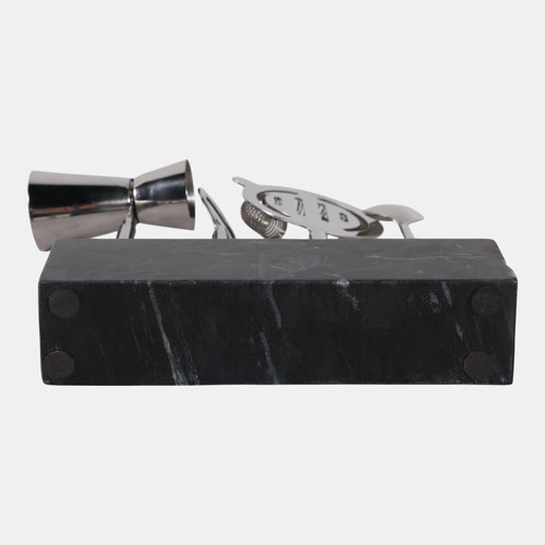 22555#10" 4 Piece Bar Utensil Set, Silver/ Black