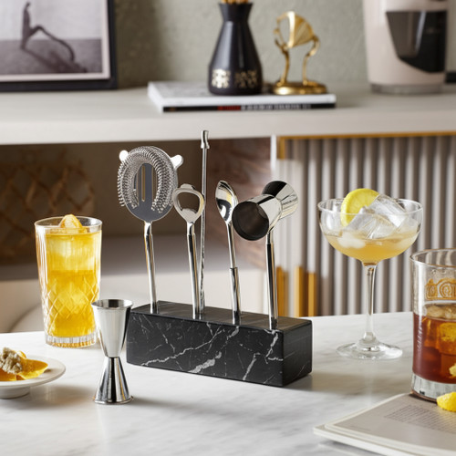 22555#10" 4 Piece Bar Utensil Set, Silver/ Black