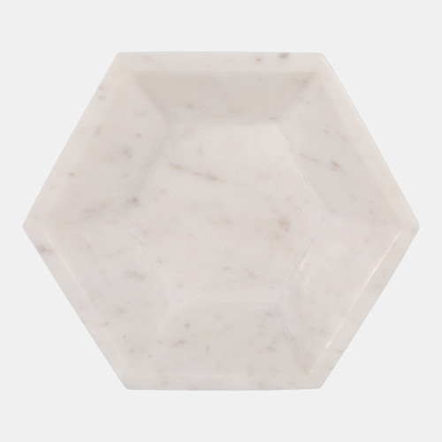 22560#10x4" Marble Hexagon Bowl W/ball Feet, Wht/beige