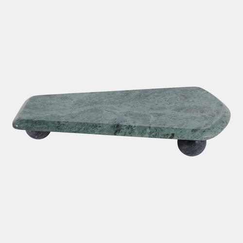 22564#15x8" Modern Marble Tray On Ball Feet, Green/black