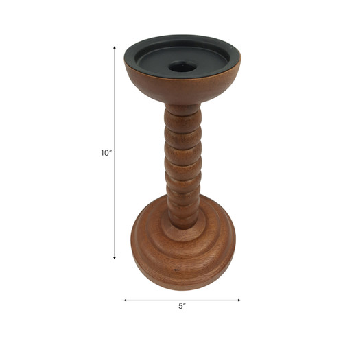 22572-01#10x5" Stacked Pillar & Taper Holder, Walnut