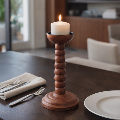 22572-01#10x5" Stacked Pillar & Taper Holder, Walnut