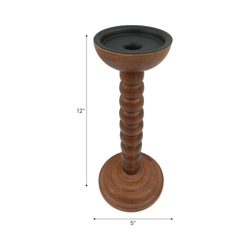 22572-02#12x5" Stacked Pillar & Taper Holder, Walnut