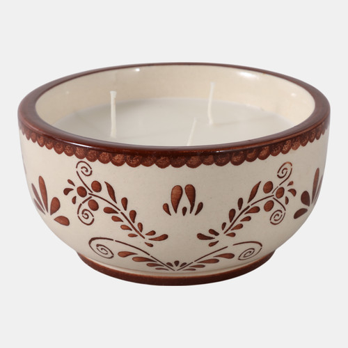 80531-02#6" 10 Oz Coffee Hand Painted Candle, Brown/ White