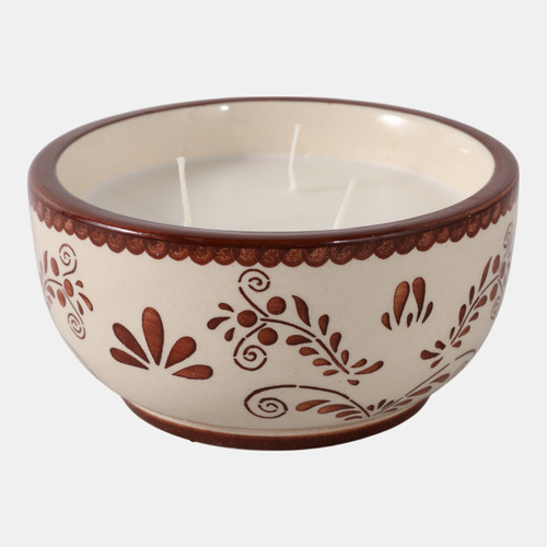 80531-02#6" 10 Oz Coffee Hand Painted Candle, Brown/ White