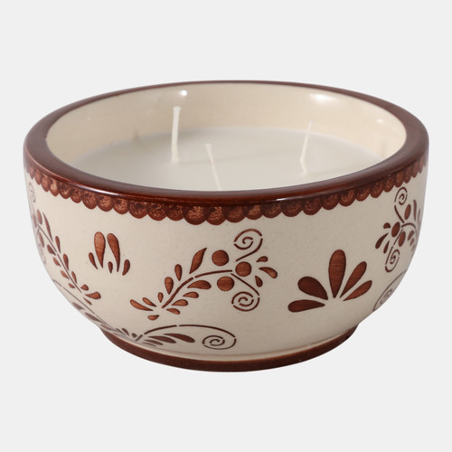 80531-02#6" 10 Oz Coffee Hand Painted Candle, Brown/ White
